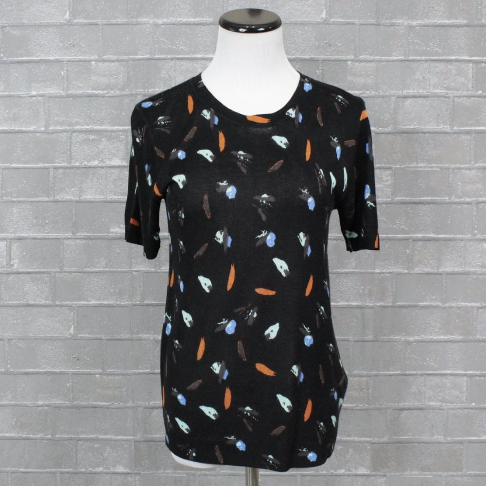 Zara Knit Printed Feather Short Sleeve Sweater M